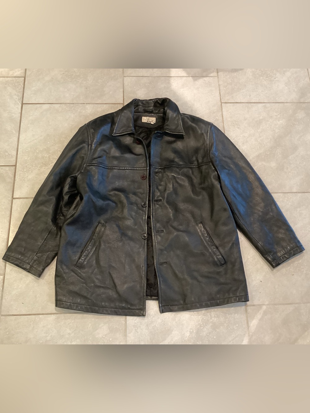 Vintage  Paradox Black Leather Button-Front Coat